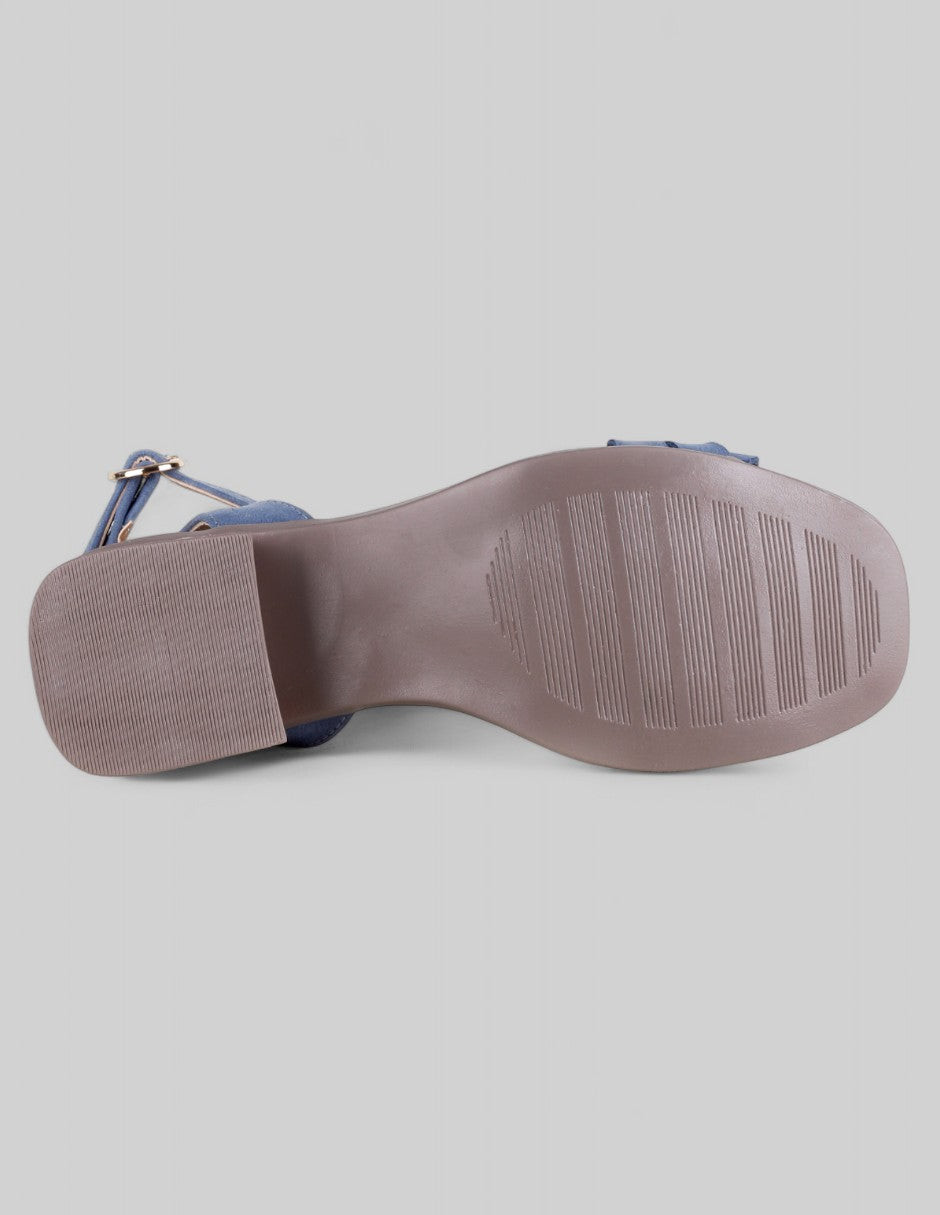 Sandalia con tacón Glam en Textil – Azul