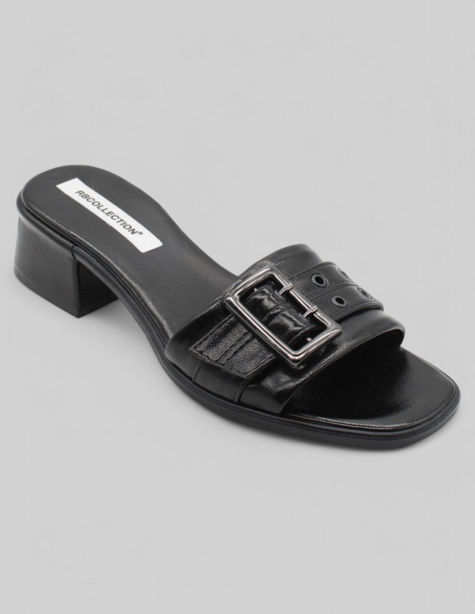 Sandalia con tacón Exterior Piel vegana Color Negro Para Mujer De RBCOLLECTION