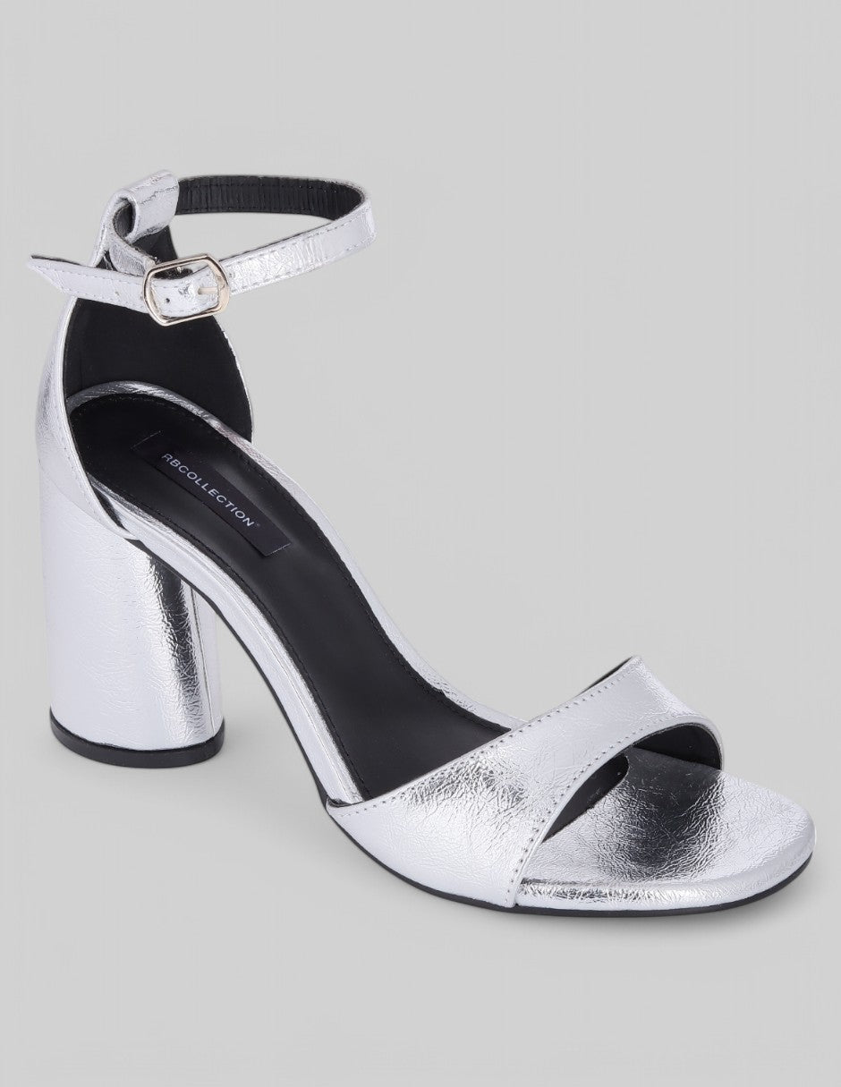 Sandalia con tacón Exterior Sintético Color Plata Para Mujer De RBCOLLECTION