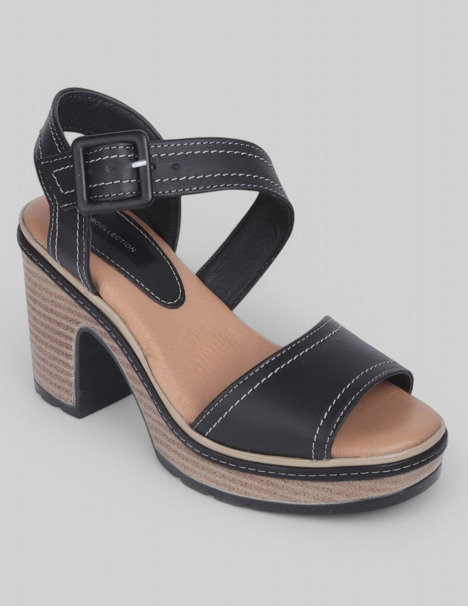 Sandalia con tacón Exterior Piel Color Negro Para Mujer De RBCOLLECTION