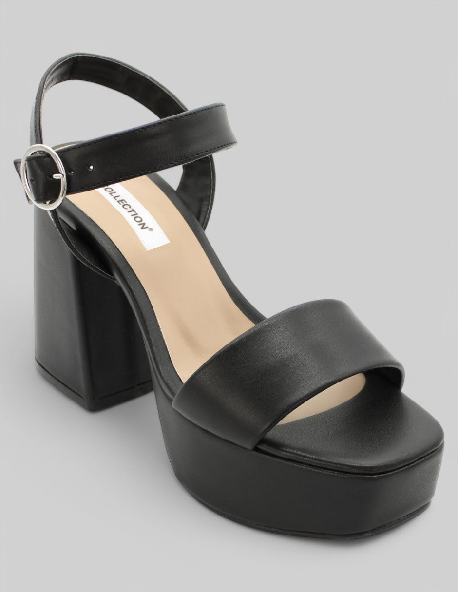Sandalia con tacón Exterior Piel vegana Color Negro Para Mujer De RBCOLLECTION