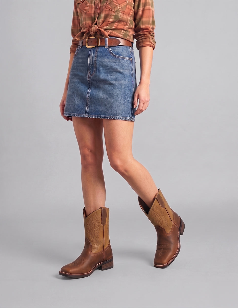 Botas tipo western West en Piel – Café