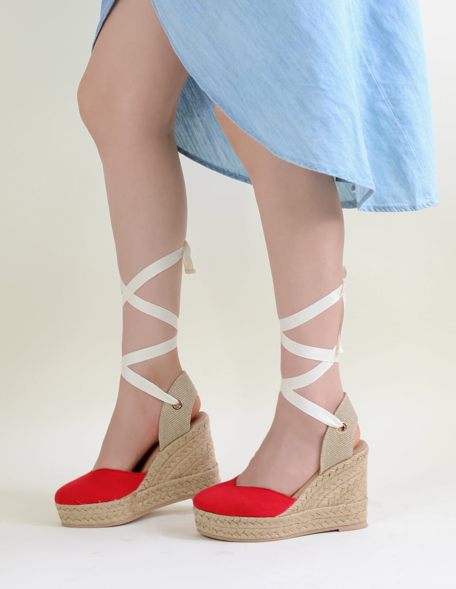 Sandalias con plataforma Oria en Textil de Ferrioni - Rojo