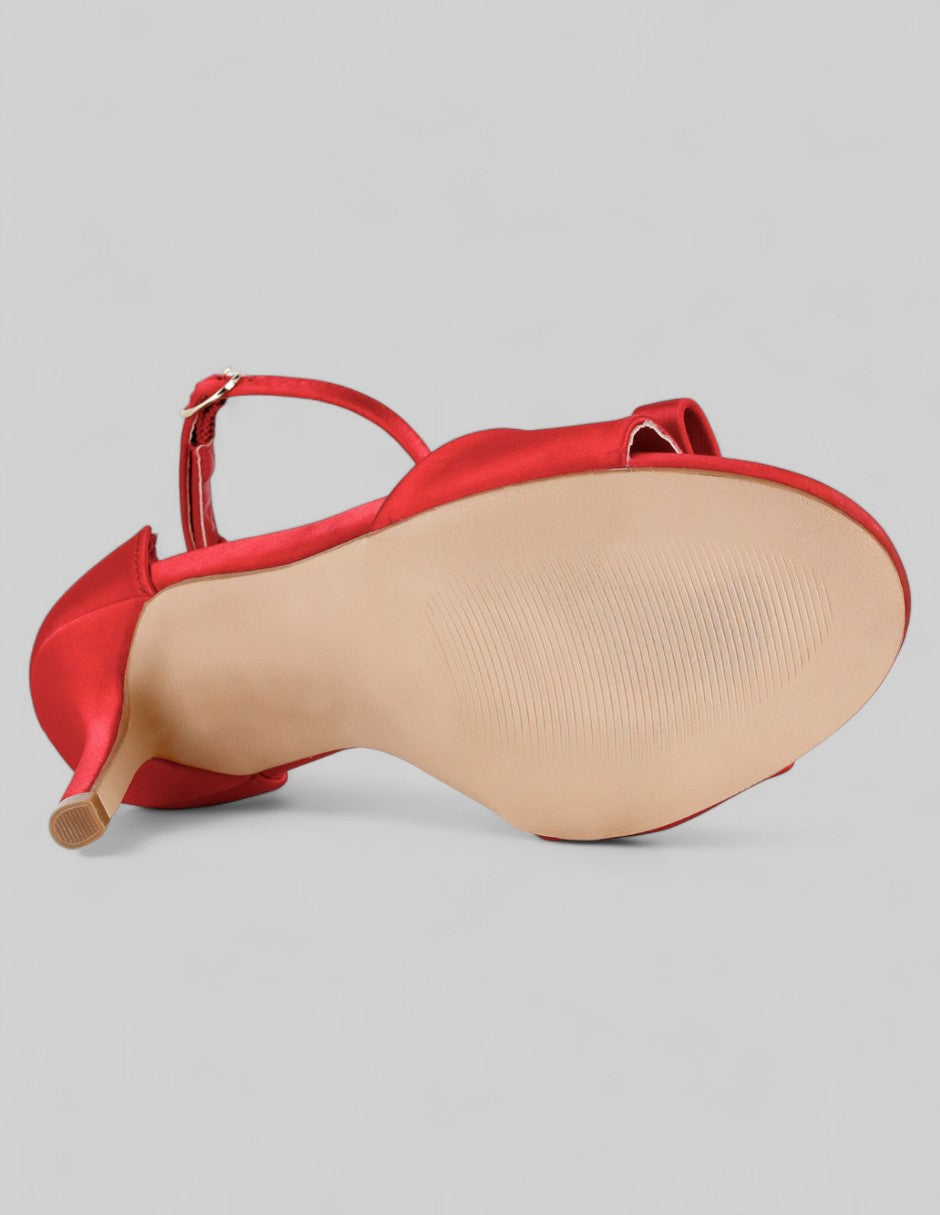 Sandalia con tacón Doll en Textil – Rojo