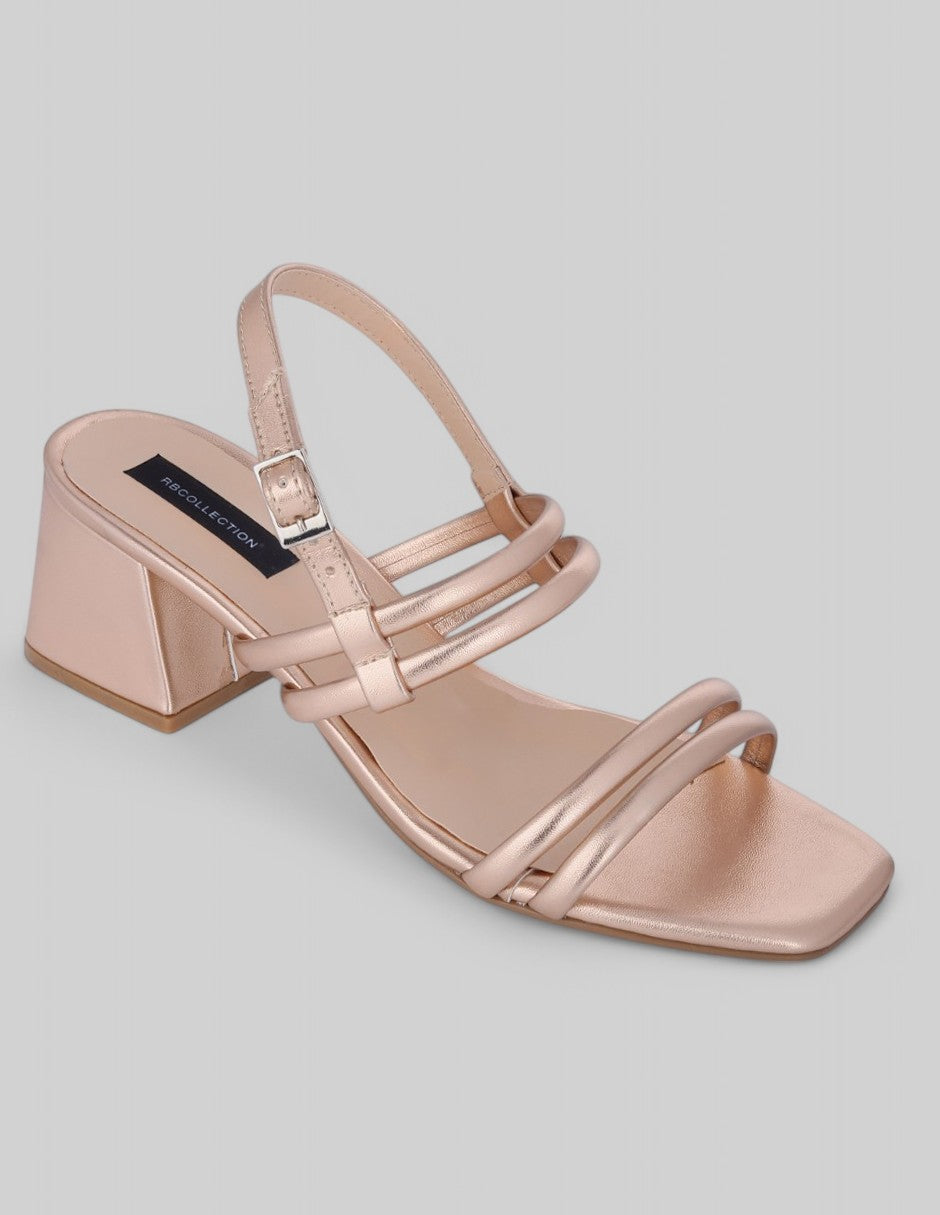 Sandalia con tacón Exterior Piel vegana Color Oro Para Mujer De RBCOLLECTION