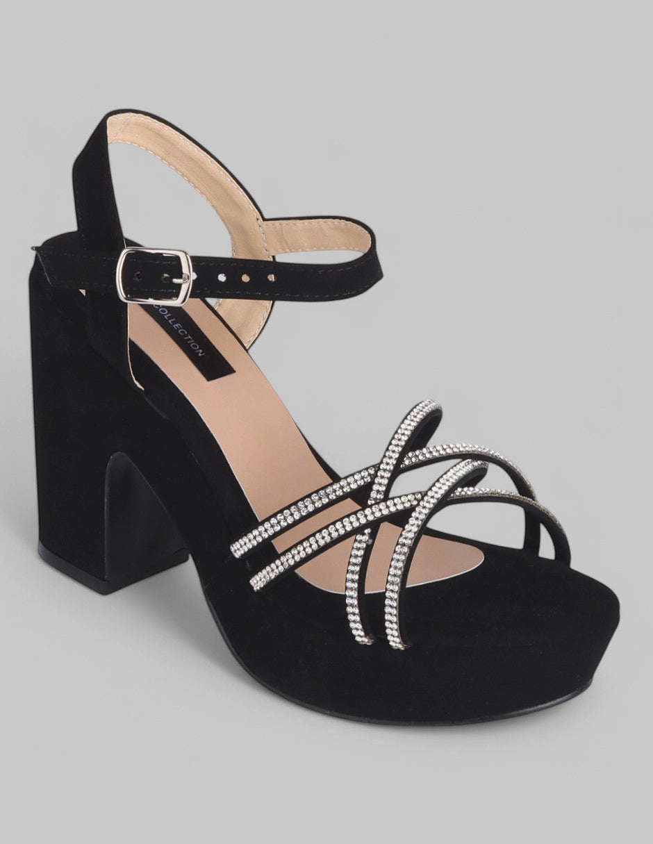 Sandalia con tacón Exterior Sintético Color Negro Para Mujer De RBCOLLECTION