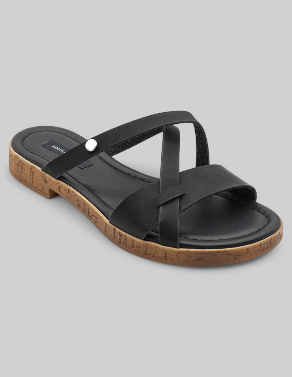 Sandalias de piso Exterior Piel vegana Color Negro Para Mujer De RBCOLLECTION