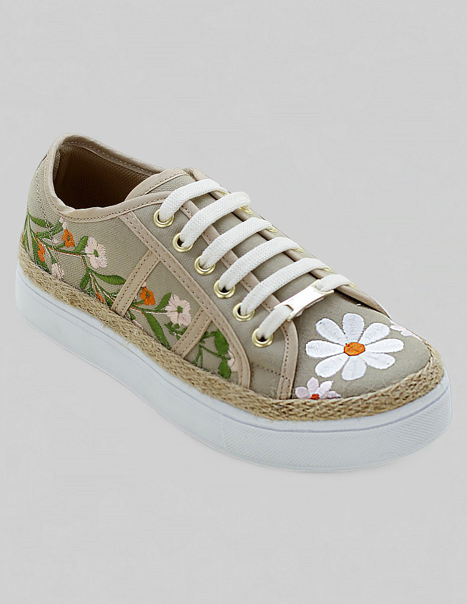 Tenis con cordones Exterior Textil Color Beige Para Mujer De RBCOLLECTION
