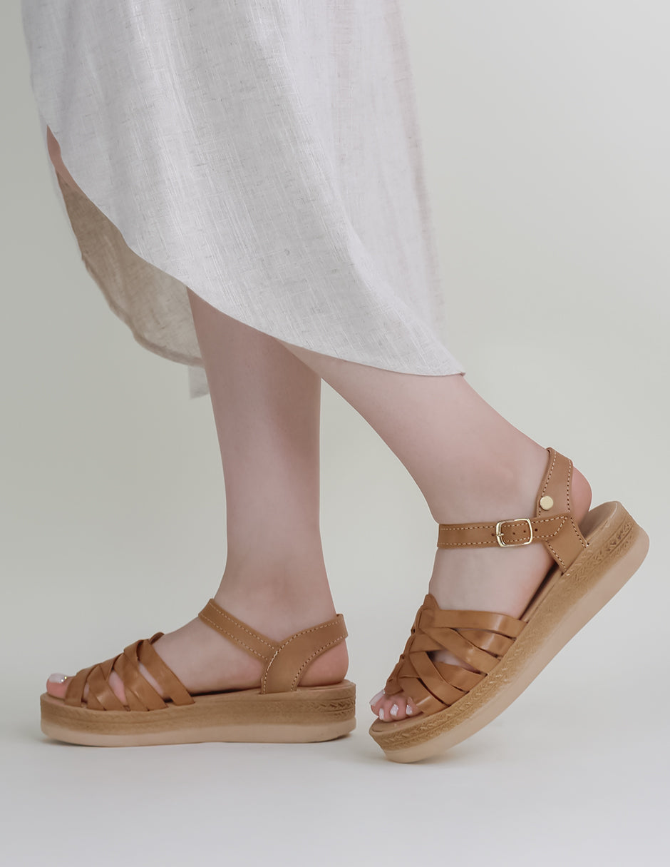Sandalias con plataforma Hand Made en Piel - Café