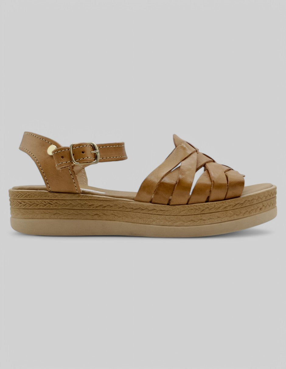 Sandalias con plataforma Hand Made en Piel - Café