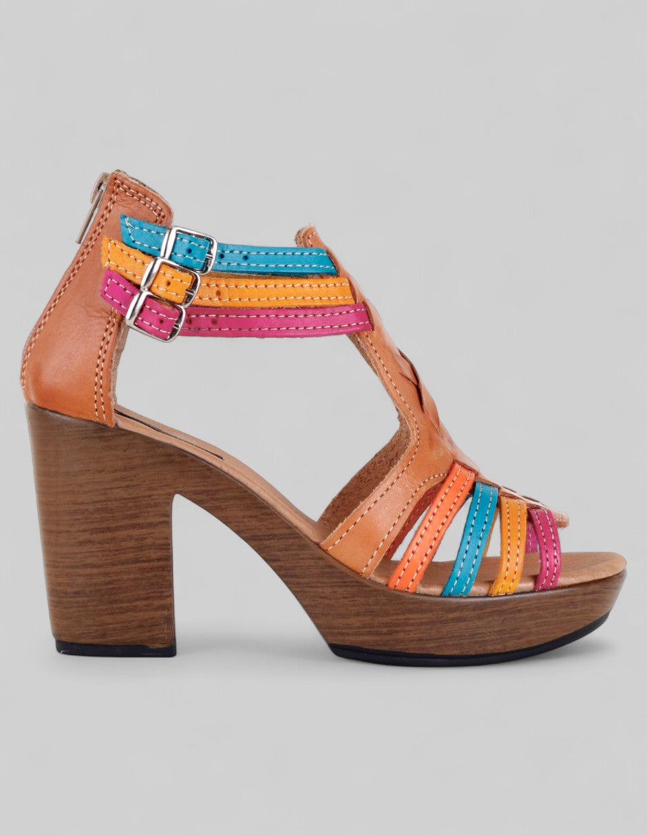 Sandalia con tacón Hand made en Piel – Multicolor