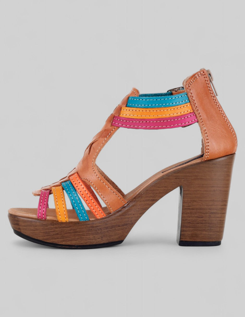 Sandalia con tacón Hand made en Piel – Multicolor