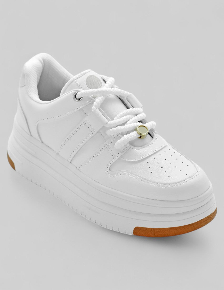 Tenis con cordones Exterior Piel vegana Color Blanco Para Mujer De RBCOLLECTION