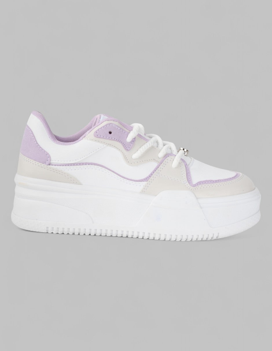 Tenis con cordones Exterior Piel vegana Color Beige Para Mujer De RBCOLLECTION