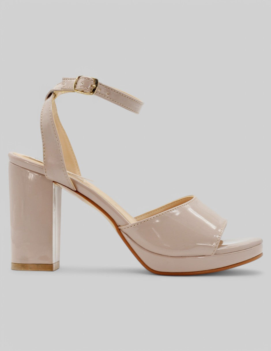 Sandalia con tacón Sassy en Charol - Beige