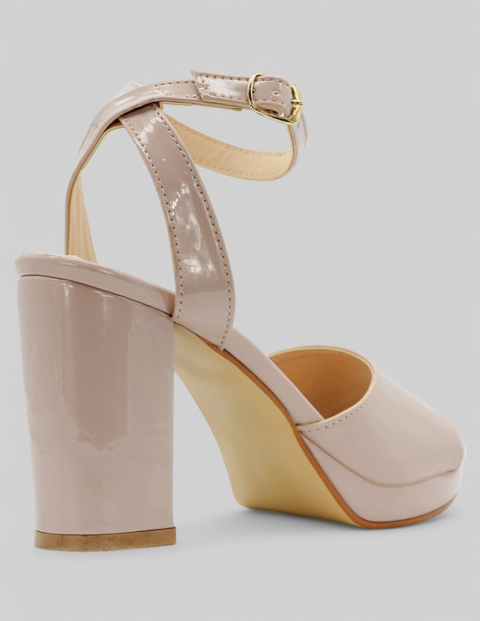 Sandalia con tacón Sassy en Charol - Beige