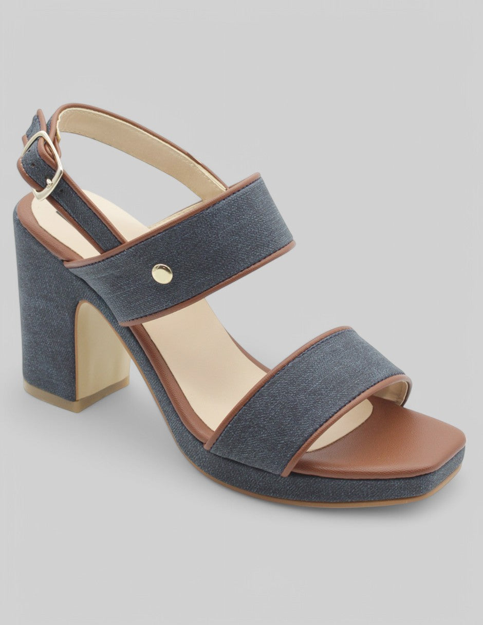 Sandalia con tacón Exterior Textil Color Marino Para Mujer De RBCOLLECTION