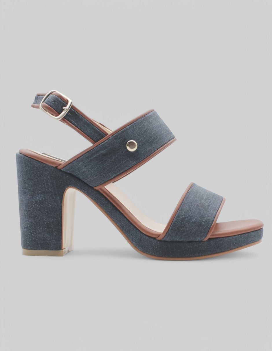 Sandalia con tacón Nevada en Textil - Azul