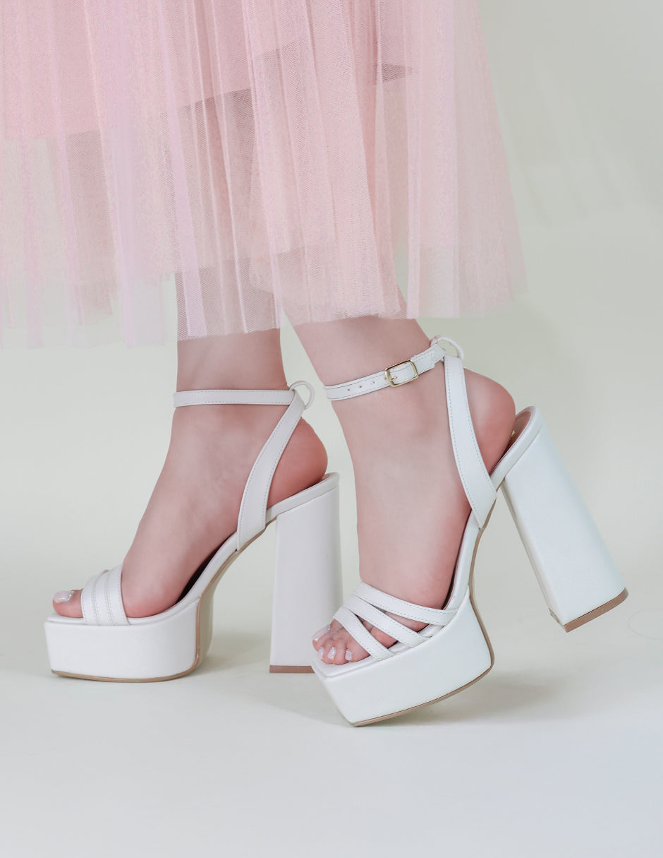 Sandalia con tacón Sassy en Piel vegana - Blanco
