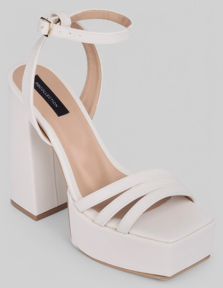 Sandalia con tacón Exterior Piel vegana Color Blanco Para Mujer De RBCOLLECTION