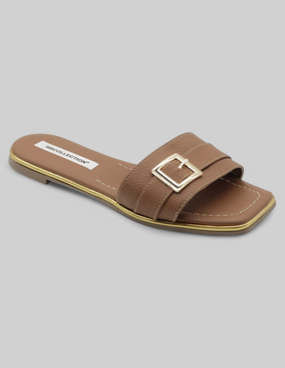 Sandalias de piso Exterior Piel vegana Color Café Para Mujer De RBCOLLECTION