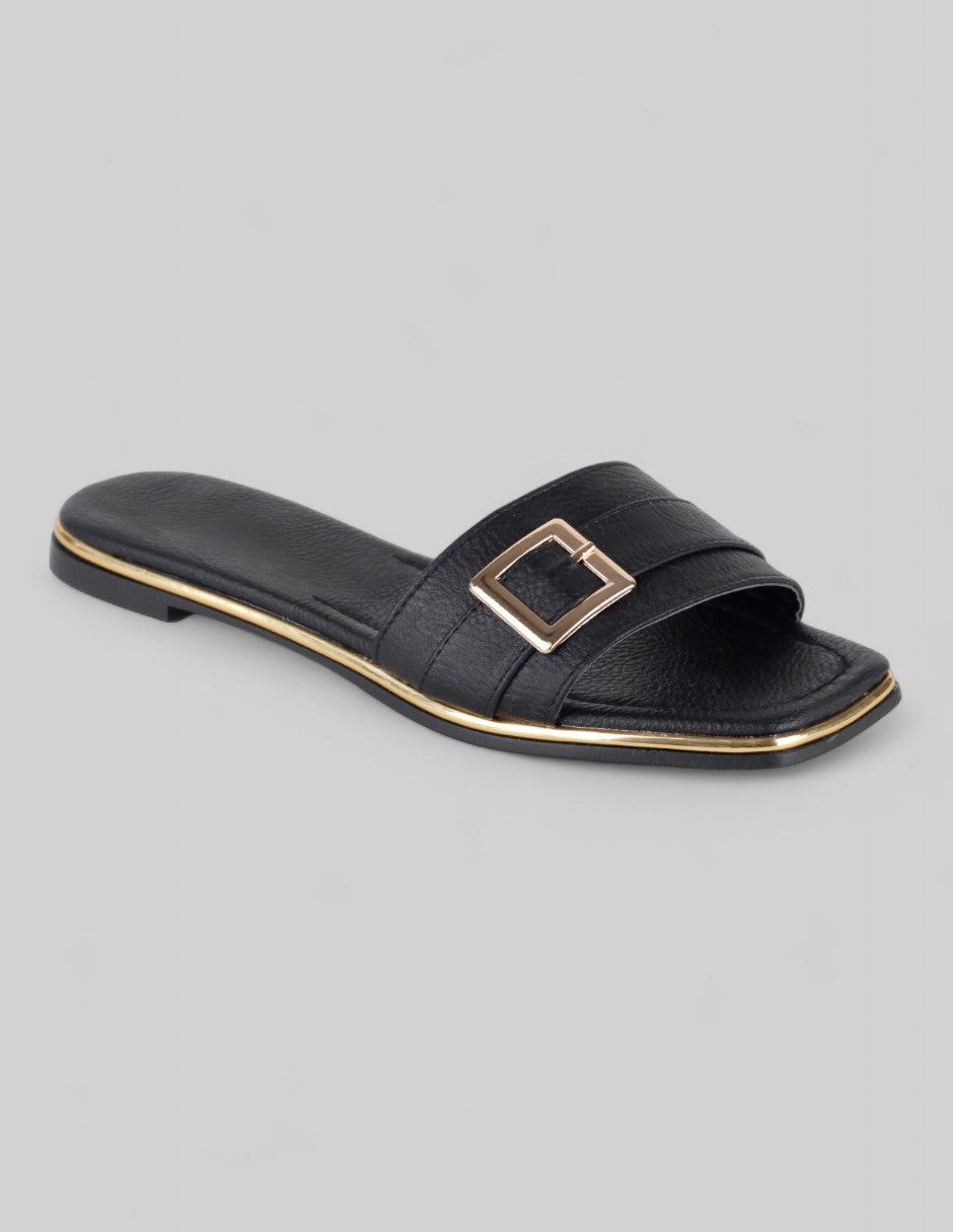 Sandalias de piso Exterior Piel vegana Color Negro Para Mujer De RBBASICS