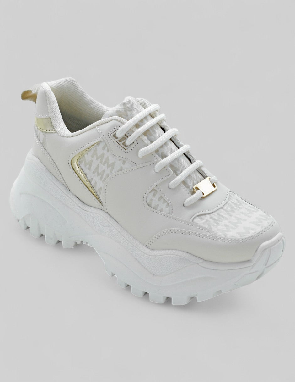 Tenis tipo Deportivo Exterior Piel vegana Color Beige Para Mujer De RBCOLLECTION