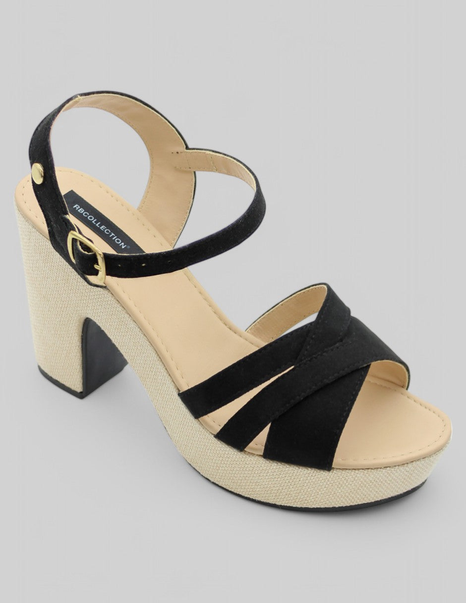 Sandalia con tacón Exterior Gamuza Color Negro Para Mujer De RBCOLLECTION