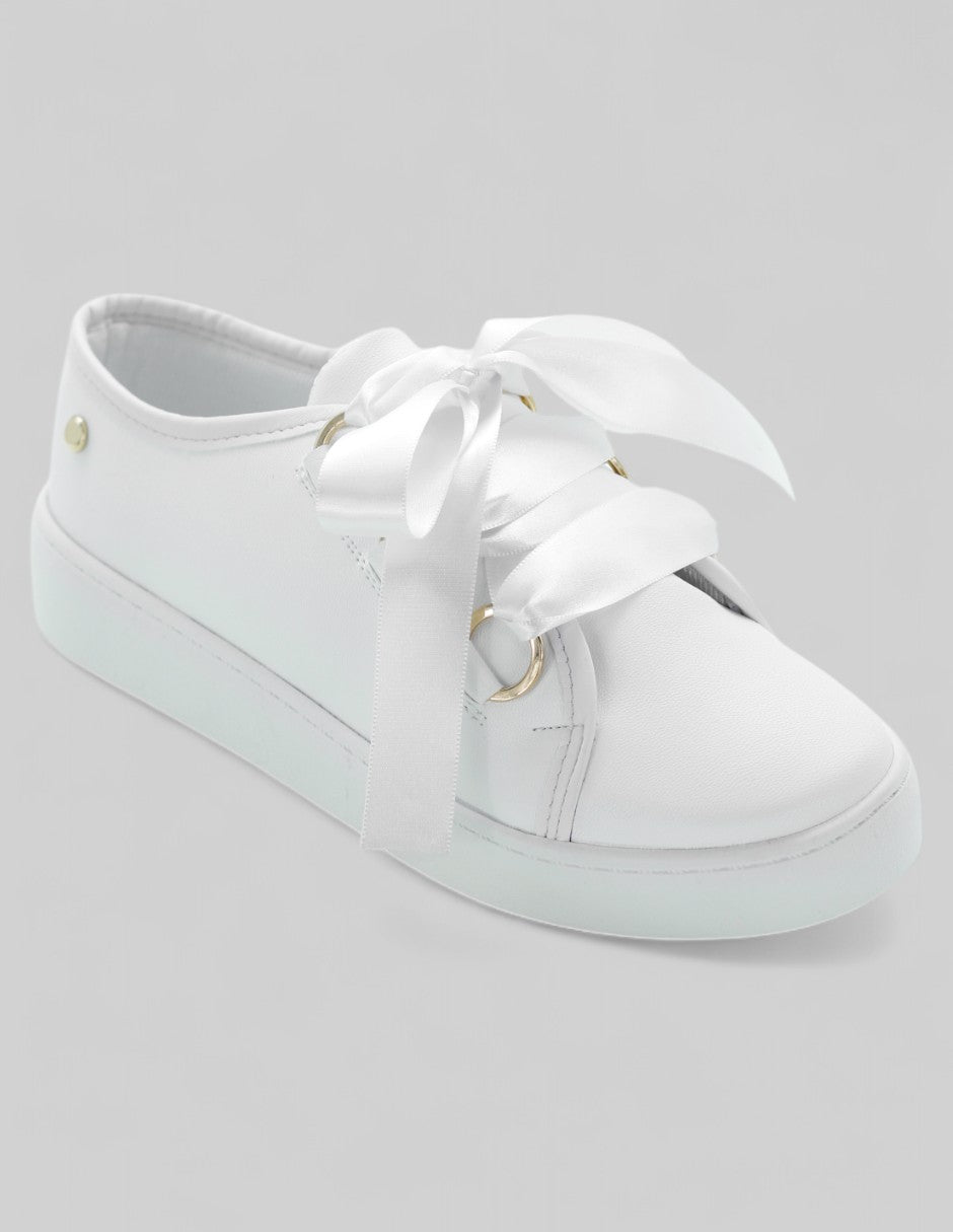 Tenis con cordones Exterior Piel vegana Color Blanco Para Mujer De RBCOLLECTION