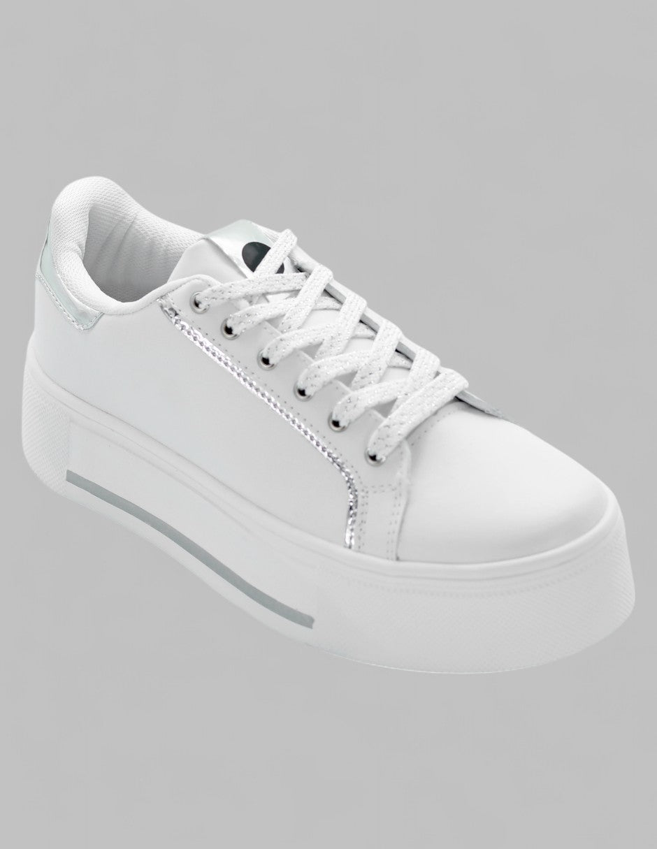 Tenis con cordones Exterior Piel vegana Color Blanco Para Mujer De RBCOLLECTION
