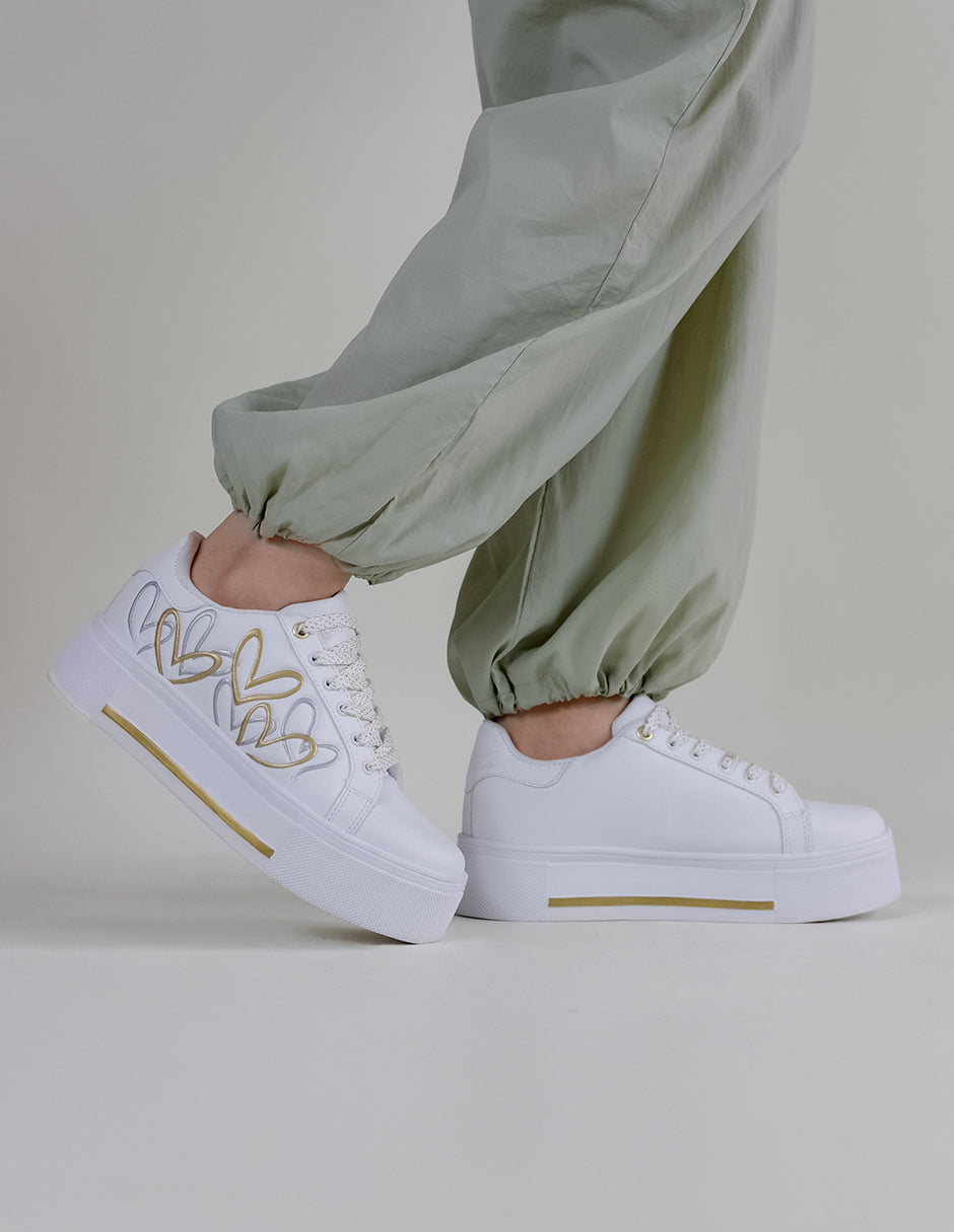 Tenis con cordones Lady Sintético - Blanco
