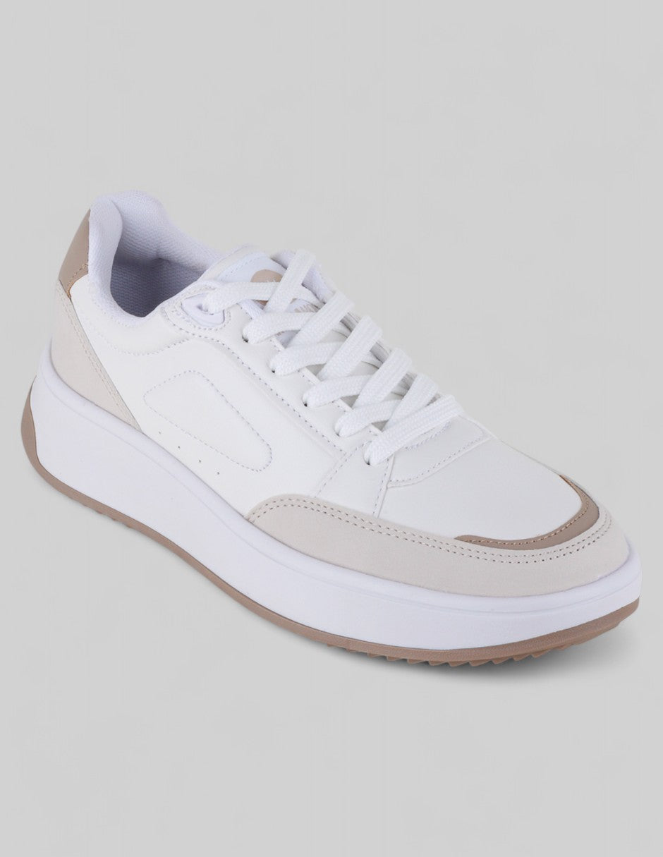 Tenis con cordones Exterior Piel vegana Color Beige Para Mujer De RBCOLLECTION
