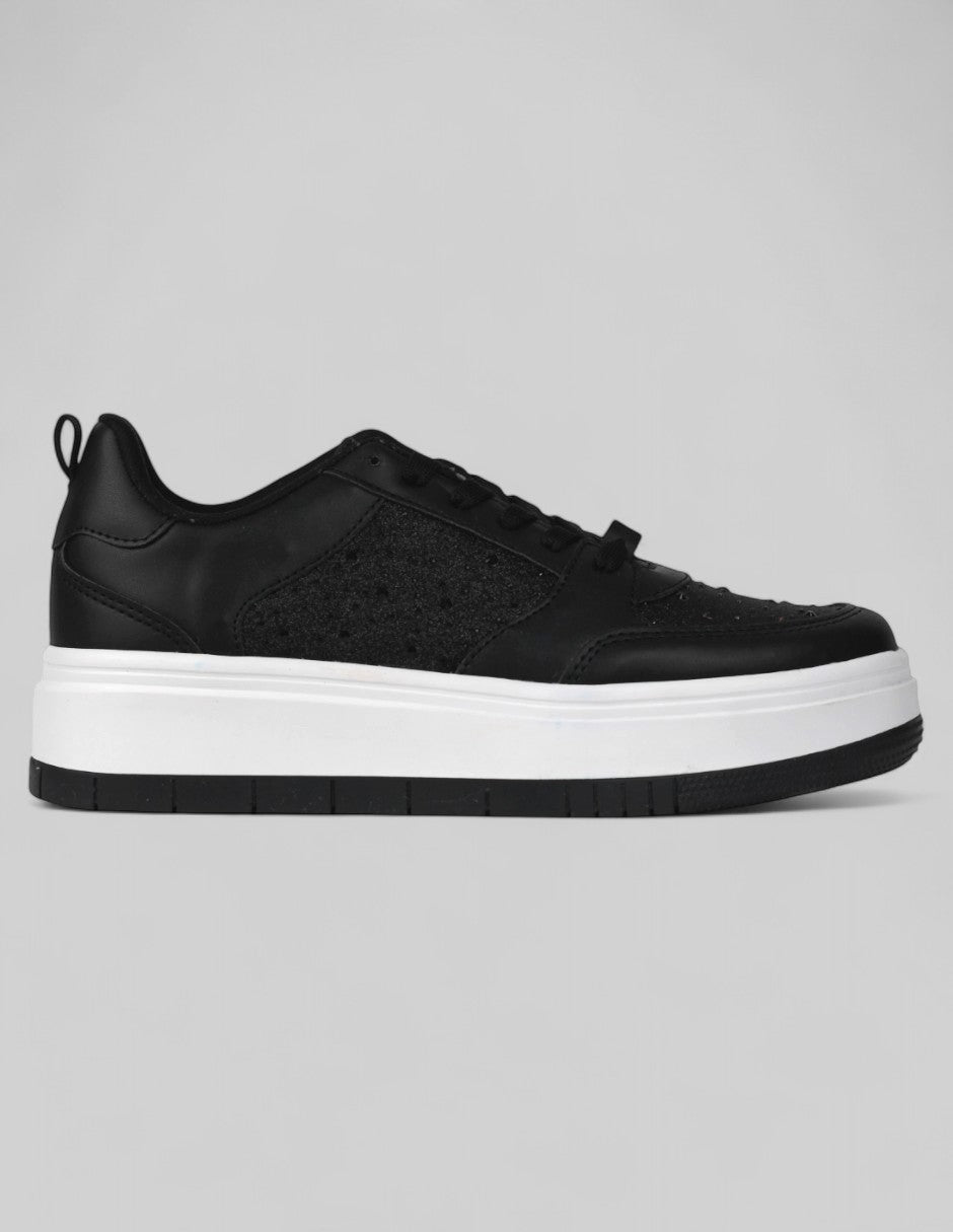 Tenis con cordones Exterior Piel vegana Color Negro Para Mujer De RBCOLLECTION