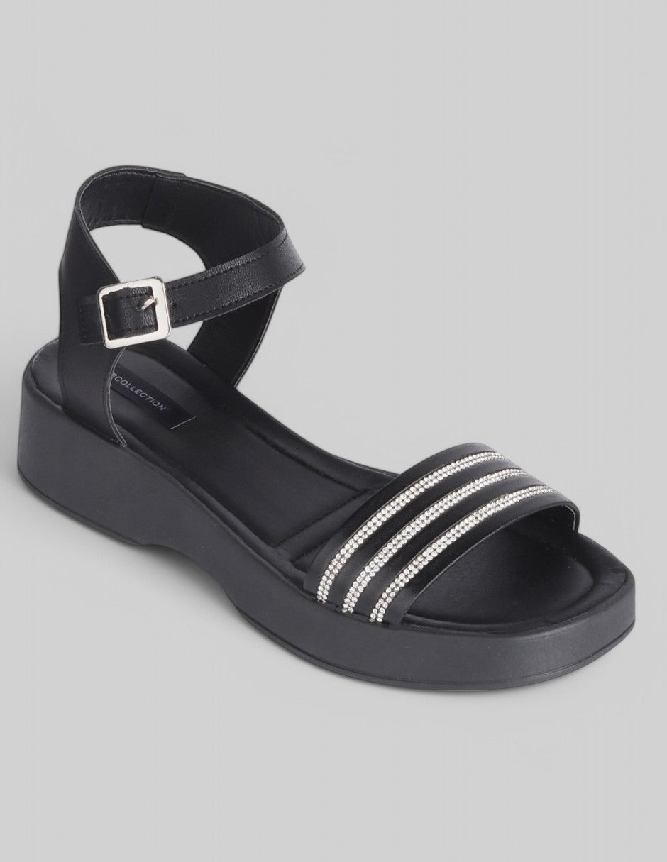 Sandalia con tacón Exterior Piel vegana Color Negro Para Mujer De RBCOLLECTION