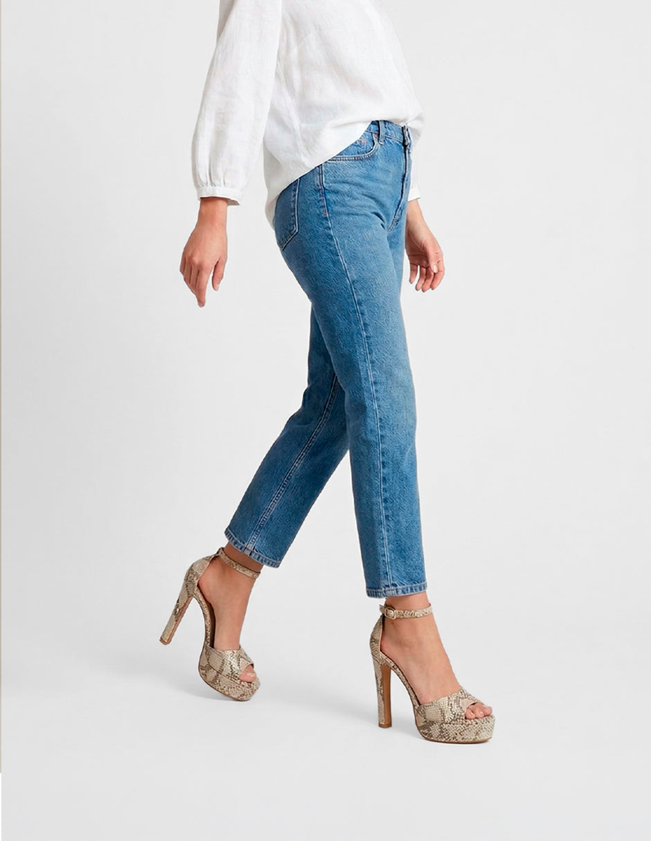 Sandalia con tacón Sylen en Piel vegana – Beige