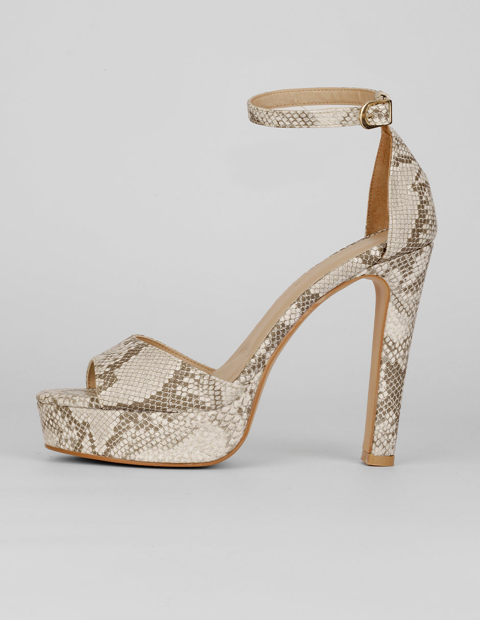 Sandalia con tacón Exterior Piel vegana Color Beige Para Mujer De RBCOLLECTION