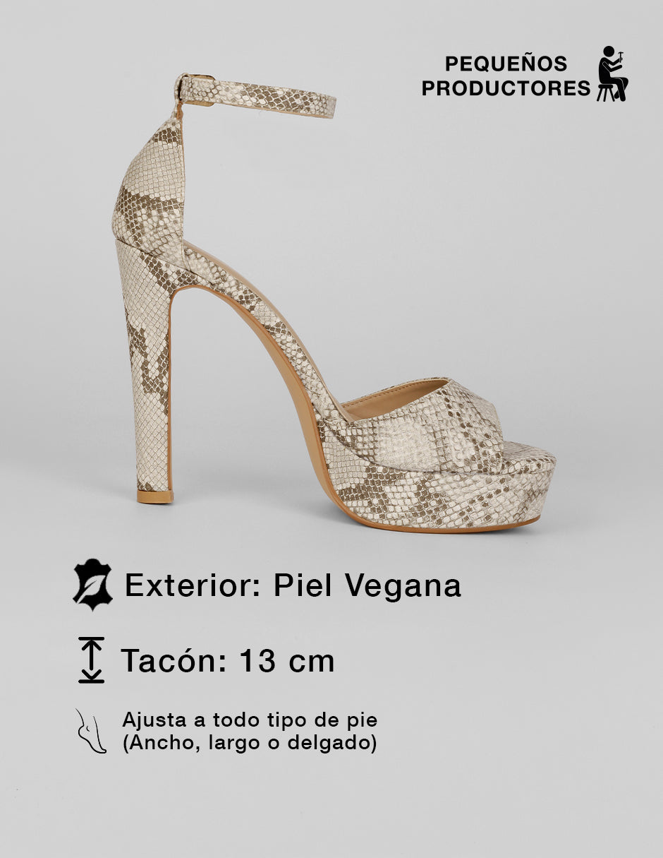 Sandalia con tacón Sylen en Piel vegana – Beige