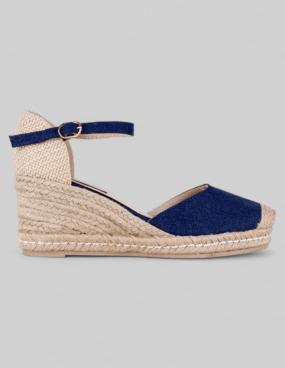 Tacón puente Naia en Textil – Azul