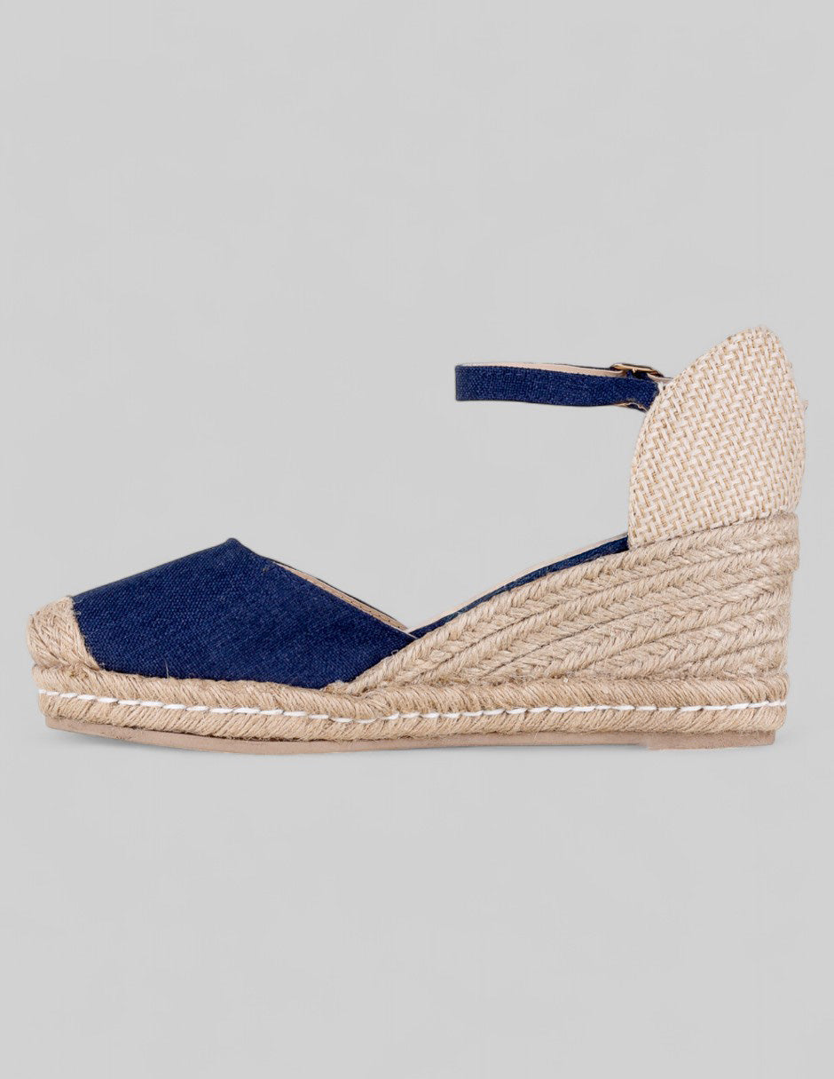 Tacón puente Naia en Textil – Azul
