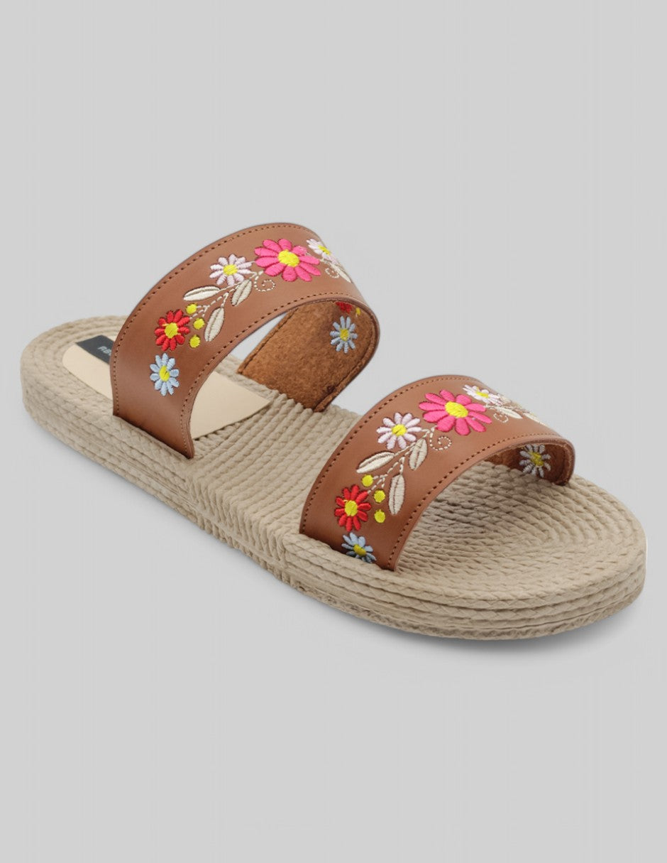 Sandalias de piso Exterior Piel vegana Color Café Para Mujer De RBCOLLECTION