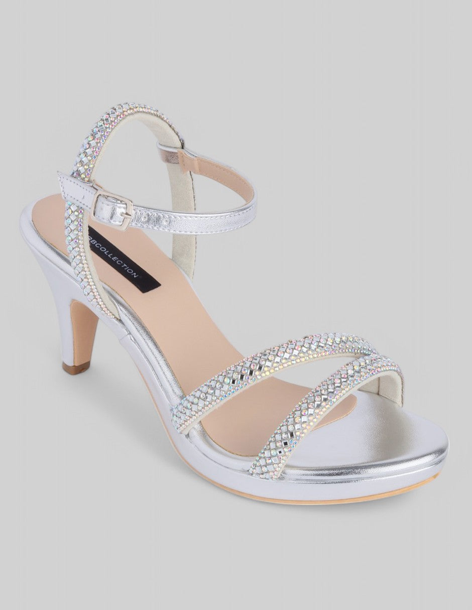 Sandalia con tacón Exterior Sintético Color Plata Para Mujer De RBCOLLECTION