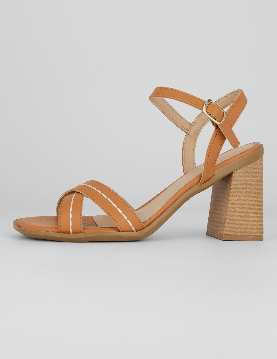 Sandalia con tacón Exterior Piel vegana Color Café Para Mujer De RBCOLLECTION