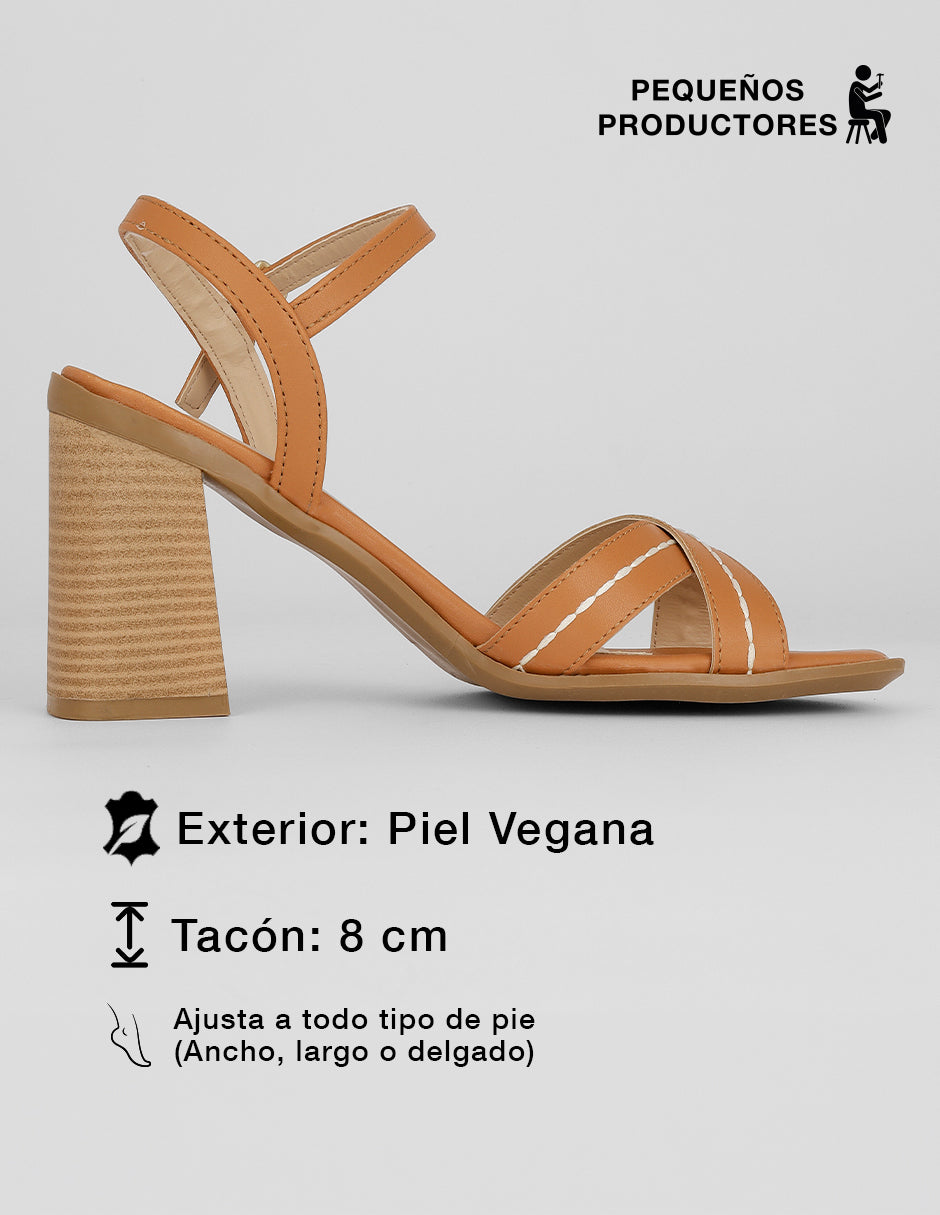 Sandalia con tacón Sprint en Piel vegana – Café