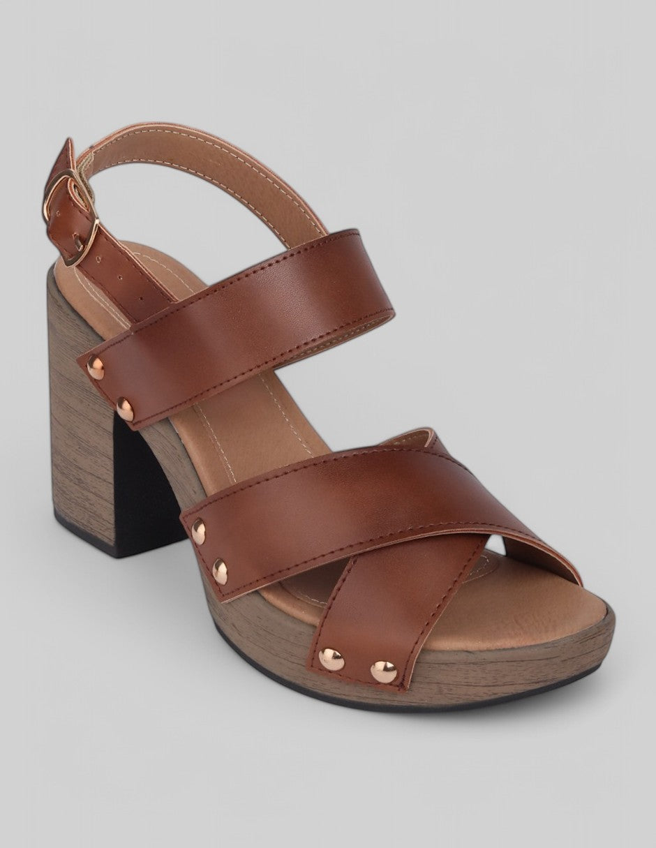 Sandalia con tacón Exterior Piel vegana Color Café Para Mujer De RBCOLLECTION