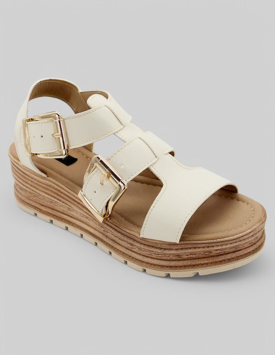 Sandalias con plataforma Exterior Piel vegana Color Beige  Para Mujer De RBCOLLECTION