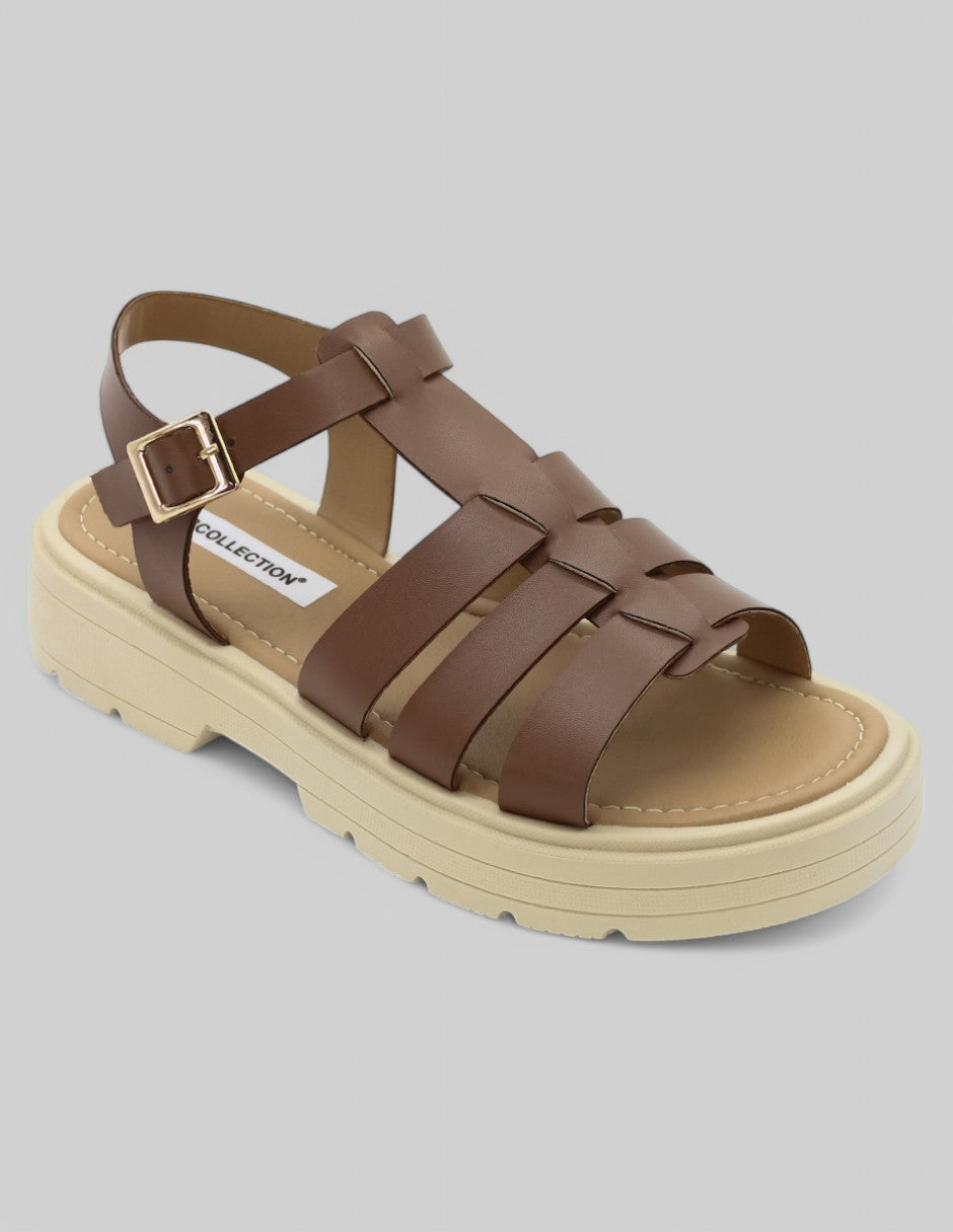 Sandalias de piso Exterior Piel vegana Color Café Para Mujer De RBCOLLECTION