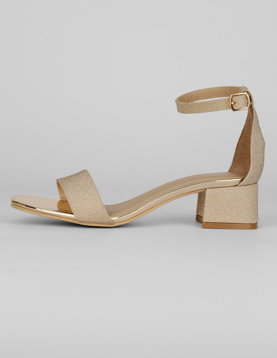 Sandalia con tacón Exterior Sintético Color Dorado Para Mujer De RBCOLLECTION