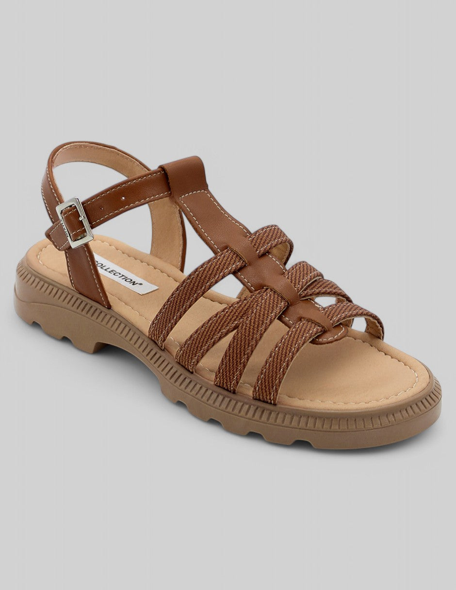 Sandalias de piso Exterior Piel vegana Color Café Para Mujer De RBCOLLECTION