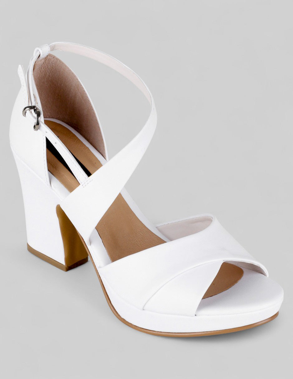 Sandalia con tacón Classy en Piel vegana – Blanco