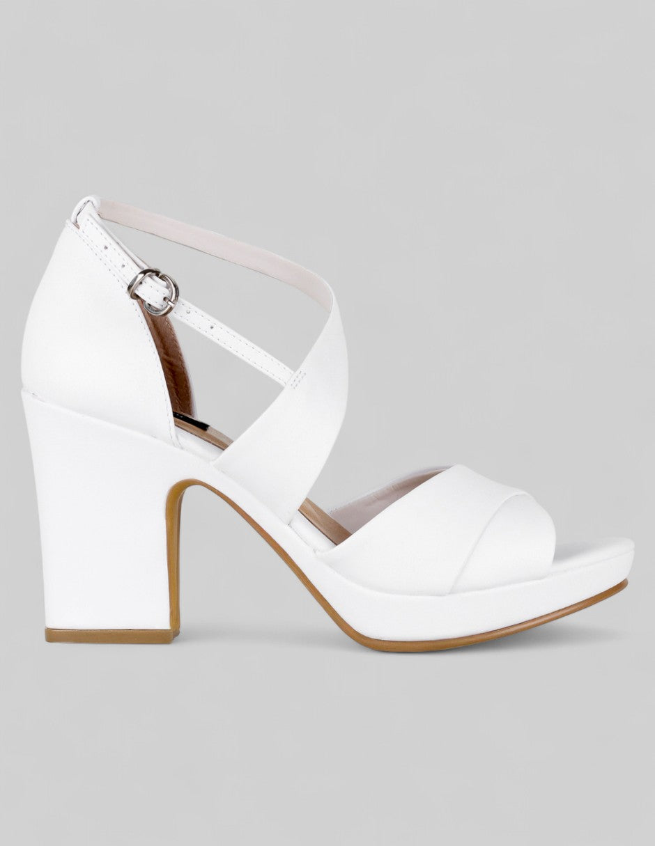 Sandalia con tacón Classy en Piel vegana – Blanco